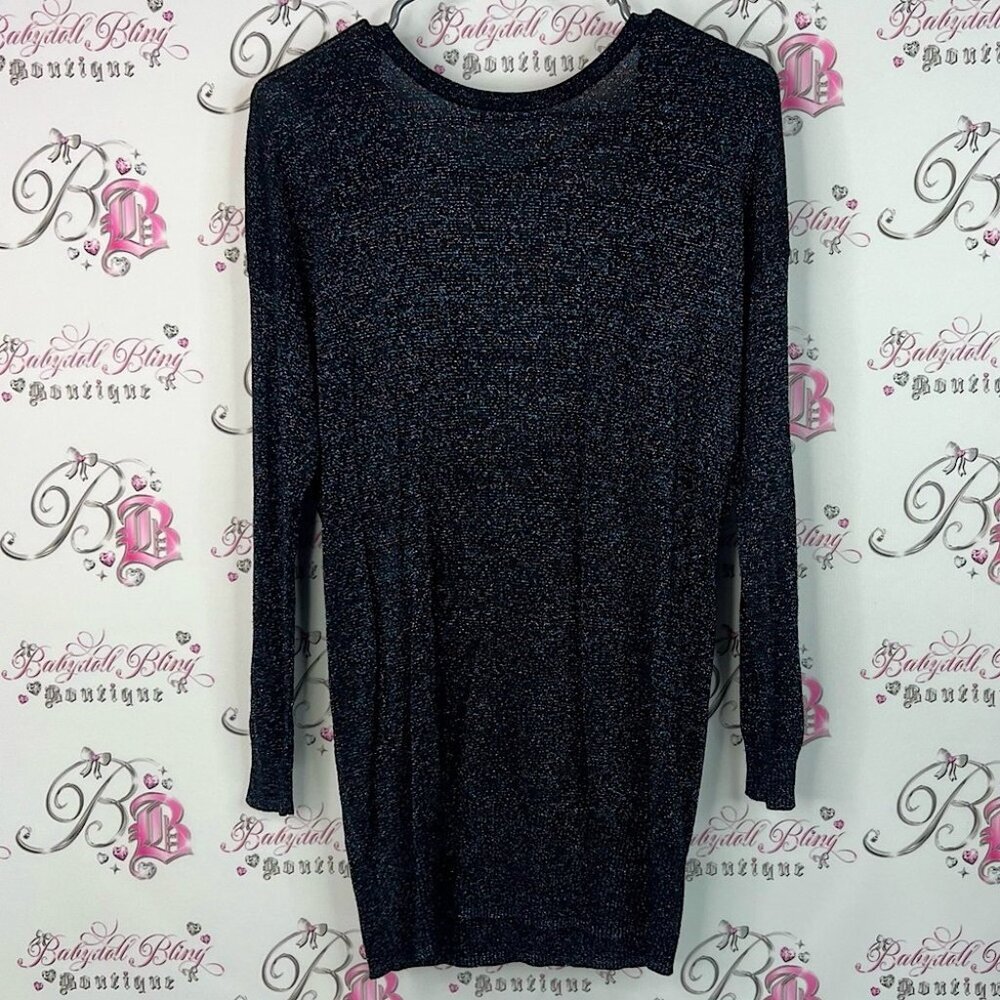 Sparkly dress open back stretchy bodycon sweater Black Long Sleeve Dress